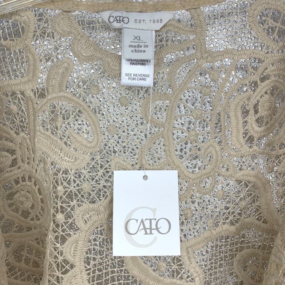 NWT Cato XL Beige Floral Crochet Lace Duster Cardigan Bell Sleeve Boho Topper - Picture 4 of 7